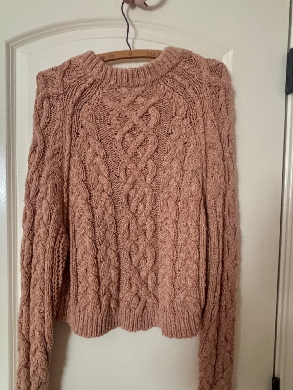 Free People Bonfire Cable Knit Pullover Crop Sweater Size Large Brown/apricot